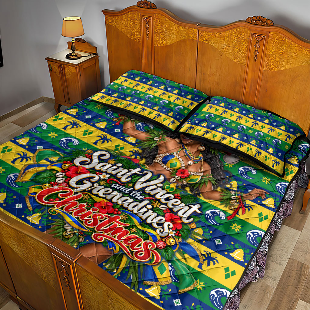 Saint Vincent And The Grenadines Christmas Quilt Bed Set Caribbean Island Girl Dancer Tropical Winter