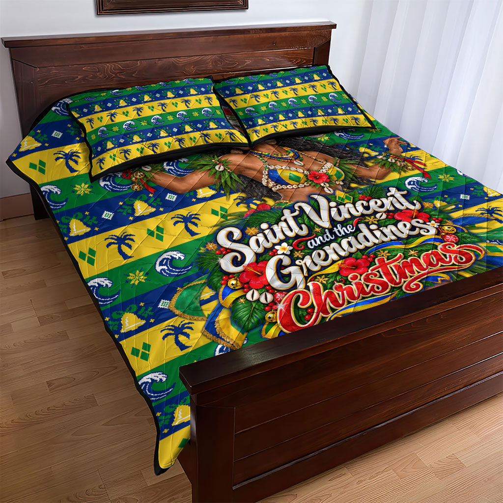 Saint Vincent And The Grenadines Christmas Quilt Bed Set Caribbean Island Girl Dancer Tropical Winter