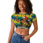 Saint Vincent And The Grenadines Christmas Raglan Cropped T shirt Caribbean Island Girl Dancer Tropical Winter