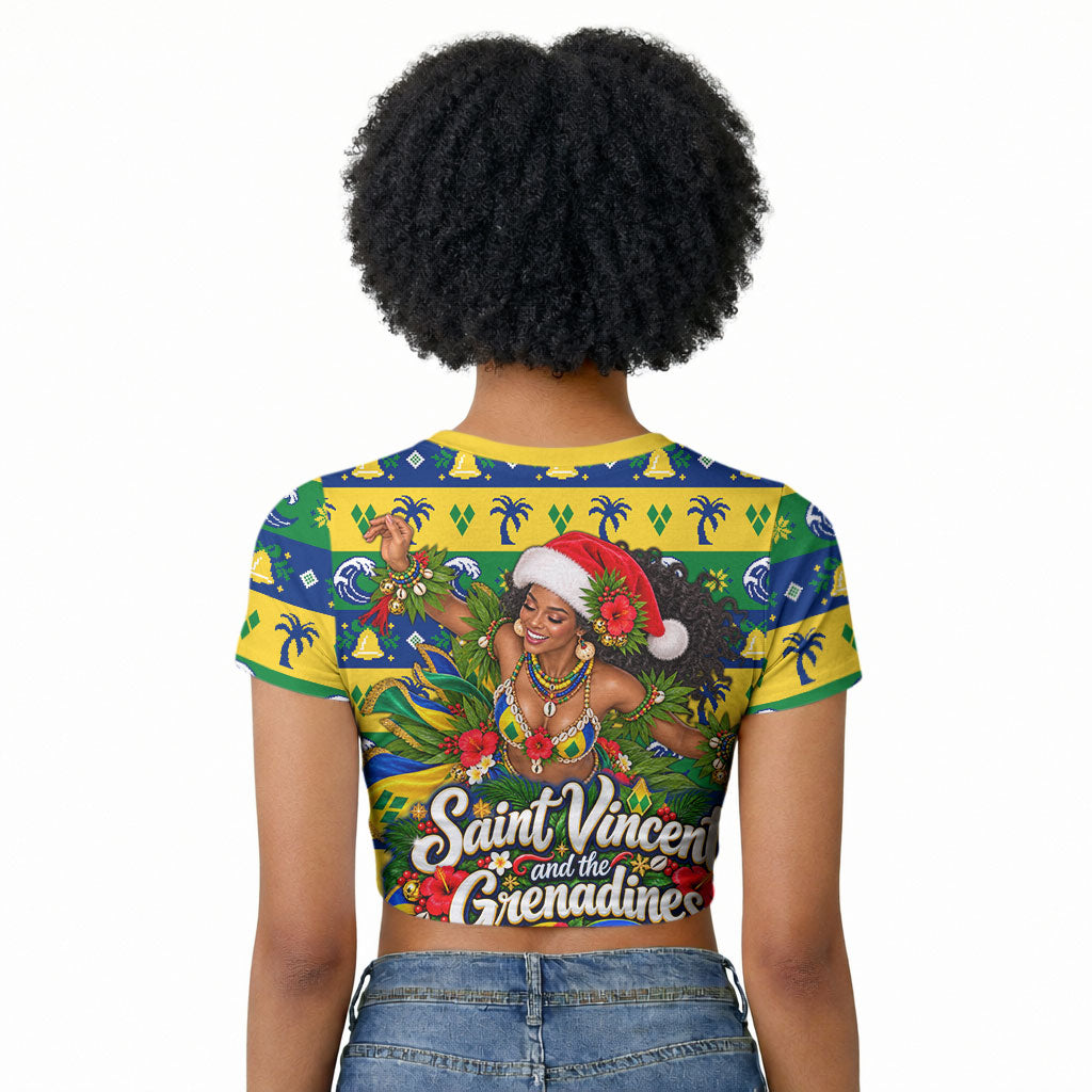 Saint Vincent And The Grenadines Christmas Raglan Cropped T shirt Caribbean Island Girl Dancer Tropical Winter
