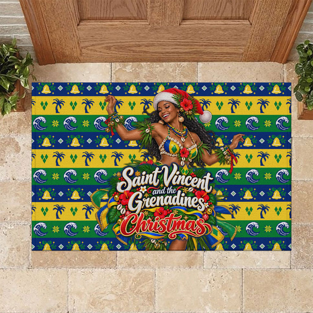 Saint Vincent And The Grenadines Christmas Rubber Doormat Caribbean Island Girl Dancer Tropical Winter