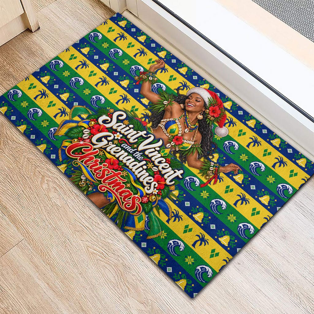 Saint Vincent And The Grenadines Christmas Rubber Doormat Caribbean Island Girl Dancer Tropical Winter