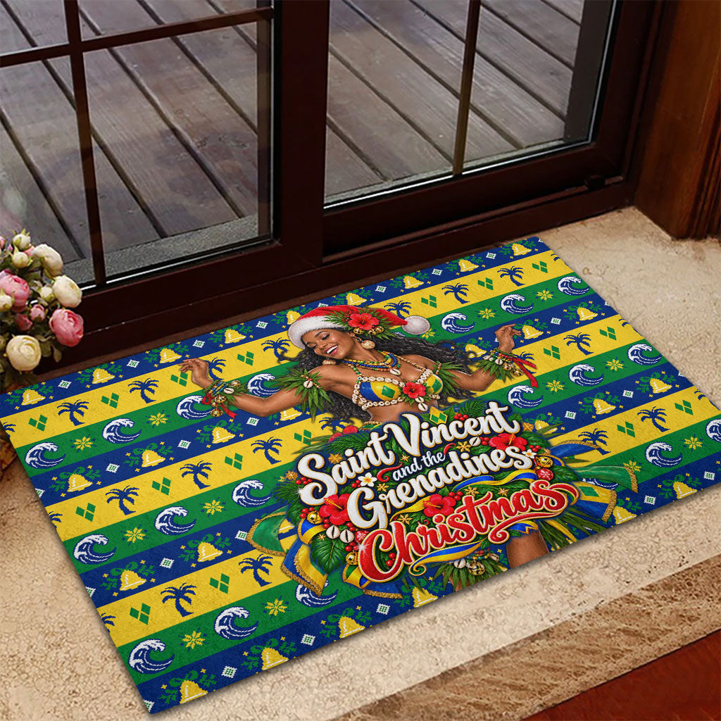 Saint Vincent And The Grenadines Christmas Rubber Doormat Caribbean Island Girl Dancer Tropical Winter