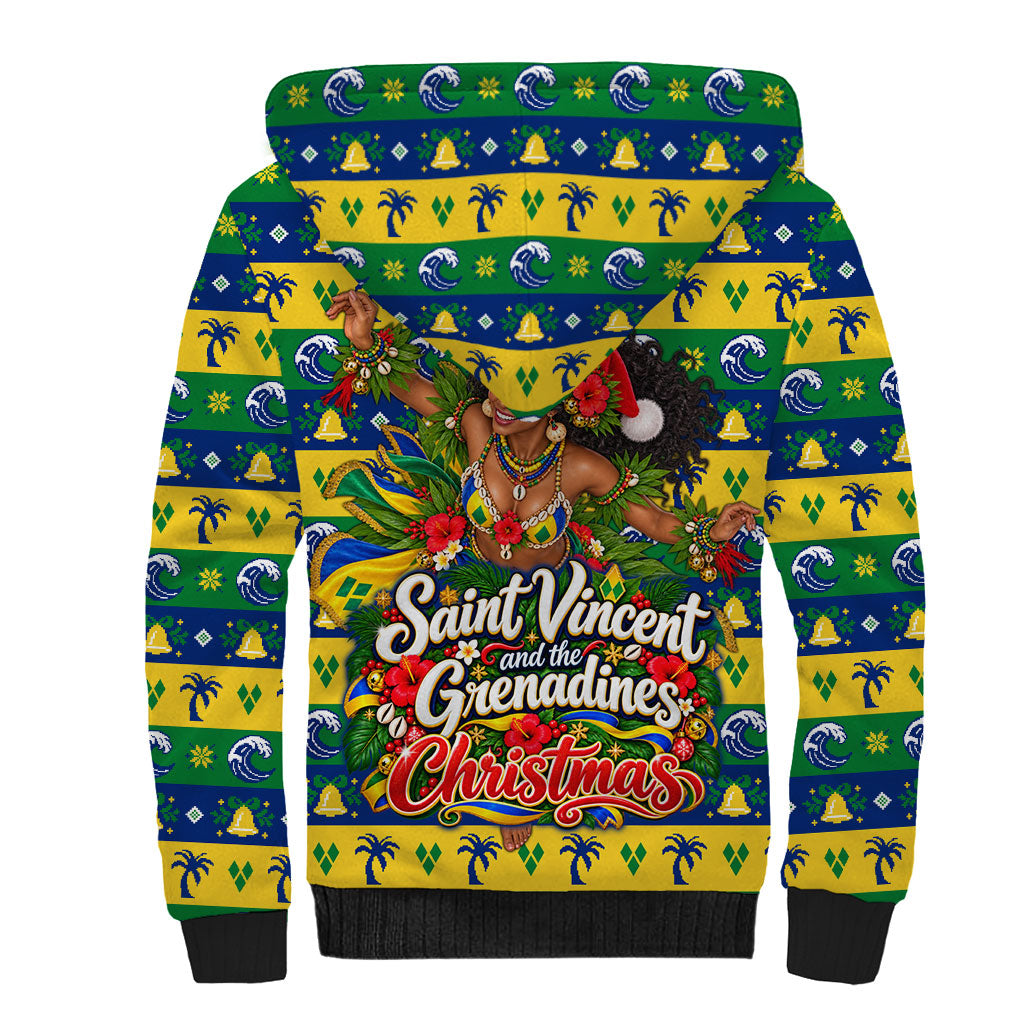 Saint Vincent And The Grenadines Christmas Sherpa Hoodie Caribbean Island Girl Dancer Tropical Winter