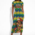Saint Vincent And The Grenadines Christmas Short Sleeve Bodycon Dress Caribbean Island Girl Dancer Tropical Winter