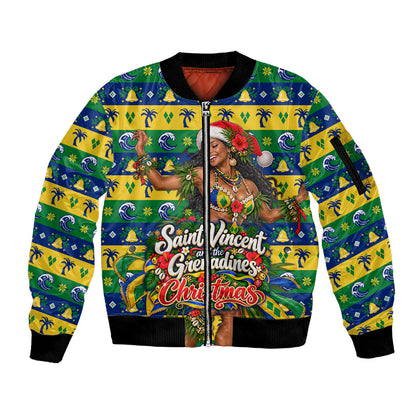 Saint Vincent And The Grenadines Christmas Sleeve Zip Bomber Jacket Caribbean Island Girl Dancer Tropical Winter