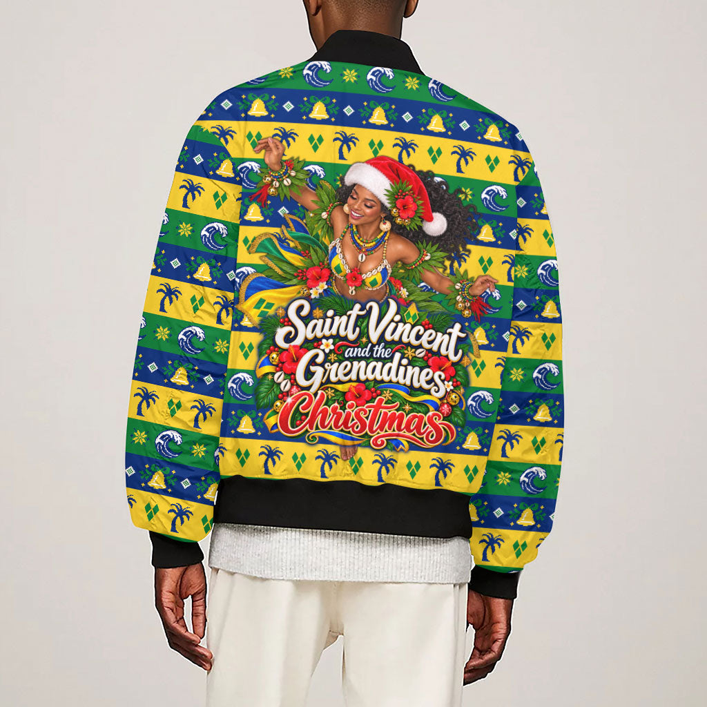 Saint Vincent And The Grenadines Christmas Sleeve Zip Bomber Jacket Caribbean Island Girl Dancer Tropical Winter
