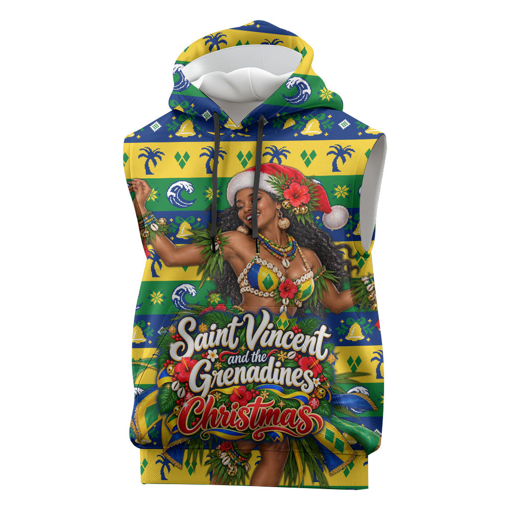 Saint Vincent And The Grenadines Christmas Sleeveless Hoodie Caribbean Island Girl Dancer Tropical Winter