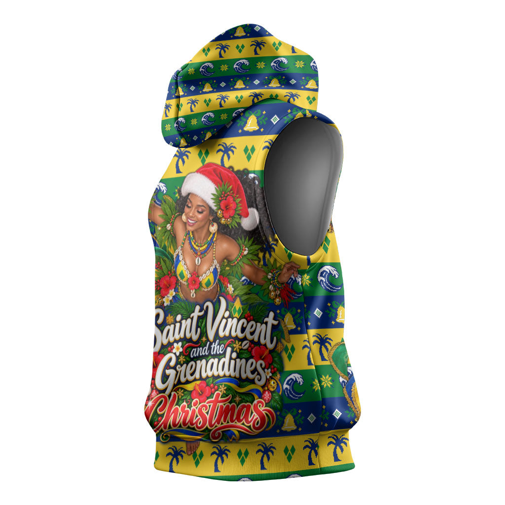 Saint Vincent And The Grenadines Christmas Sleeveless Hoodie Caribbean Island Girl Dancer Tropical Winter