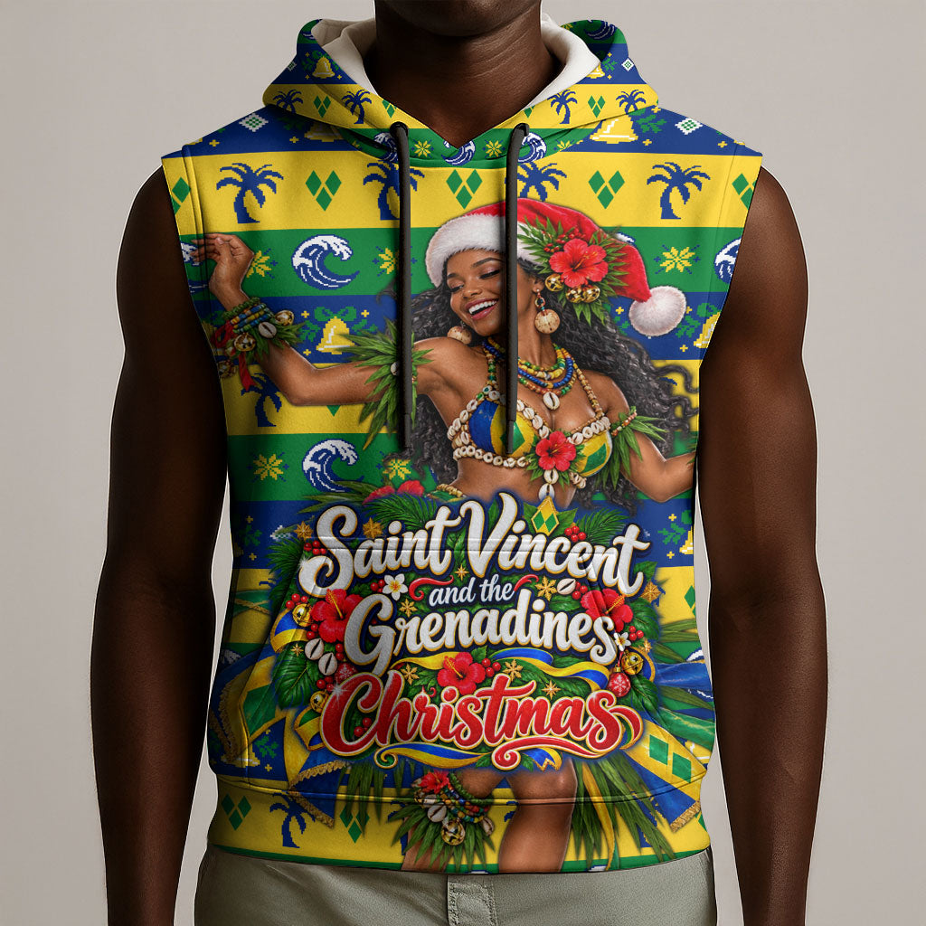 Saint Vincent And The Grenadines Christmas Sleeveless Hoodie Caribbean Island Girl Dancer Tropical Winter