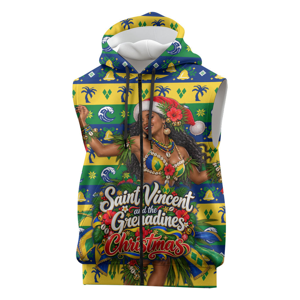 Saint Vincent And The Grenadines Christmas Sleeveless Zip Hoodie Caribbean Island Girl Dancer Tropical Winter