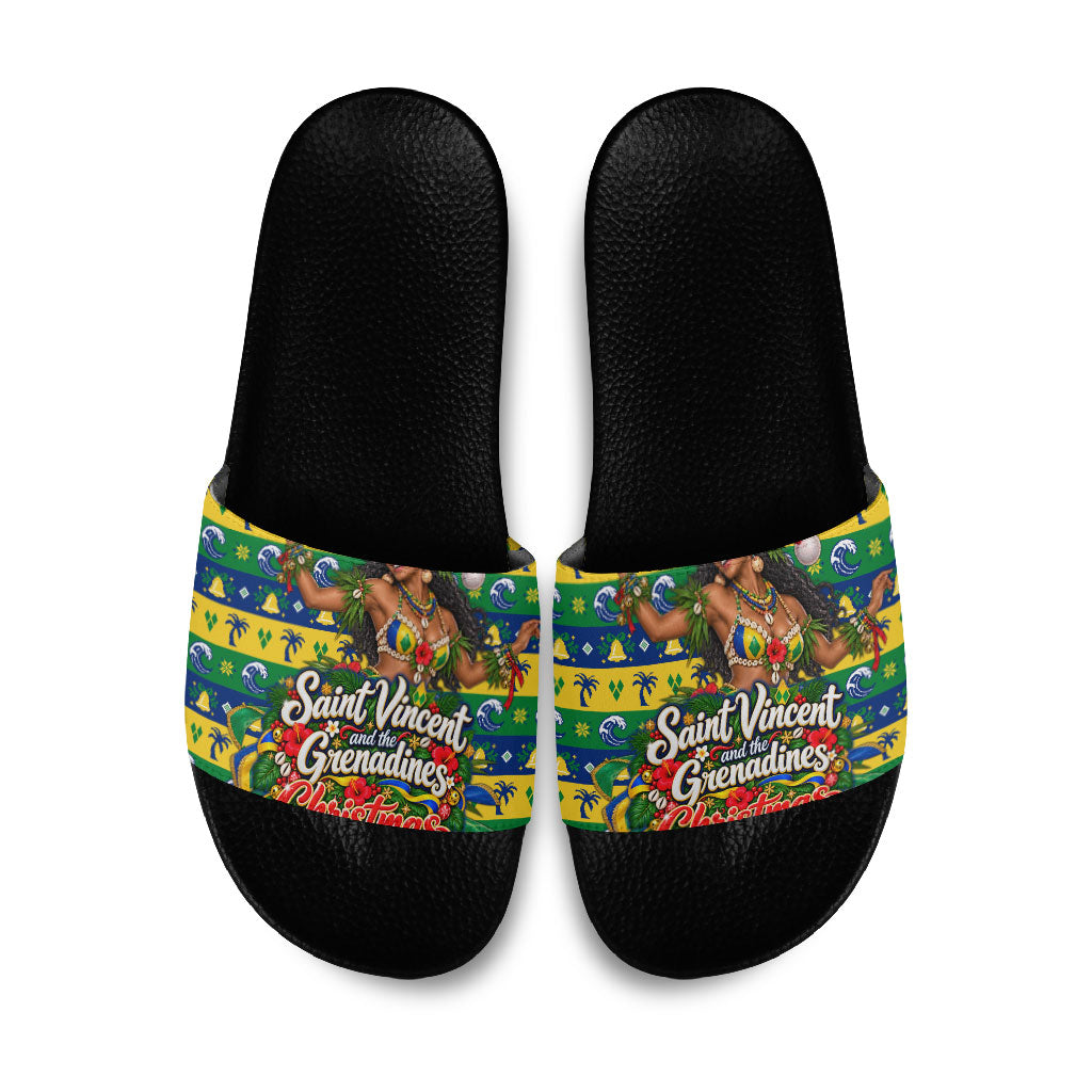 Saint Vincent And The Grenadines Christmas Slide Sandals Caribbean Island Girl Dancer Tropical Winter