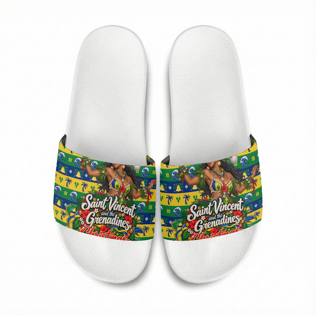 Saint Vincent And The Grenadines Christmas Slide Sandals Caribbean Island Girl Dancer Tropical Winter