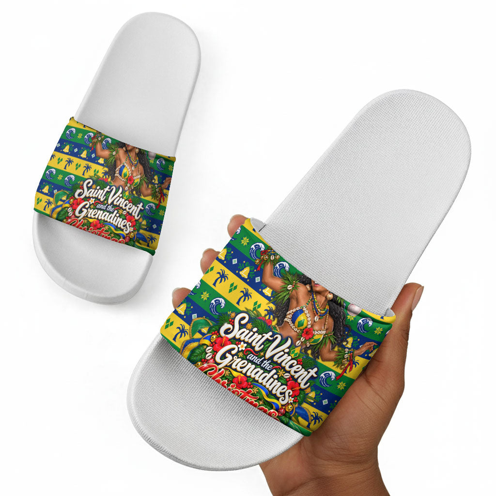 Saint Vincent And The Grenadines Christmas Slide Sandals Caribbean Island Girl Dancer Tropical Winter