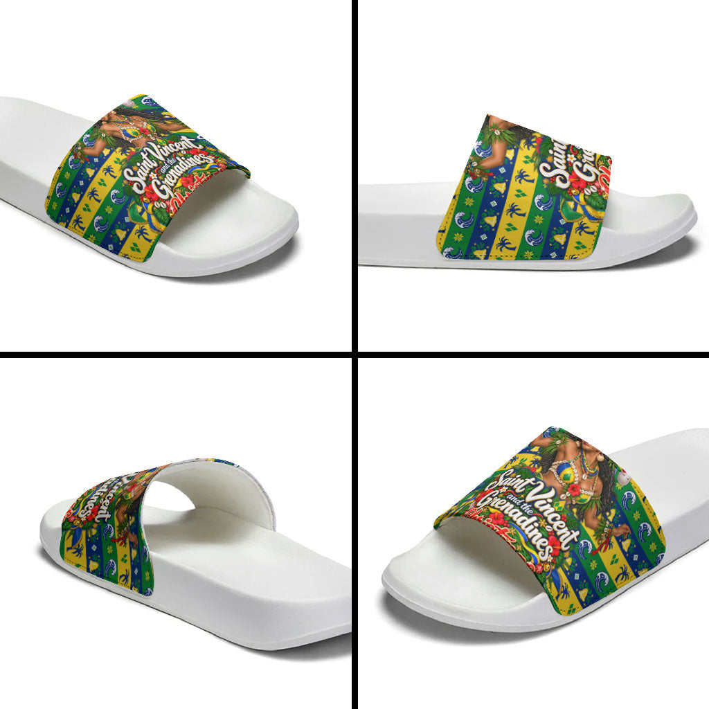 Saint Vincent And The Grenadines Christmas Slide Sandals Caribbean Island Girl Dancer Tropical Winter