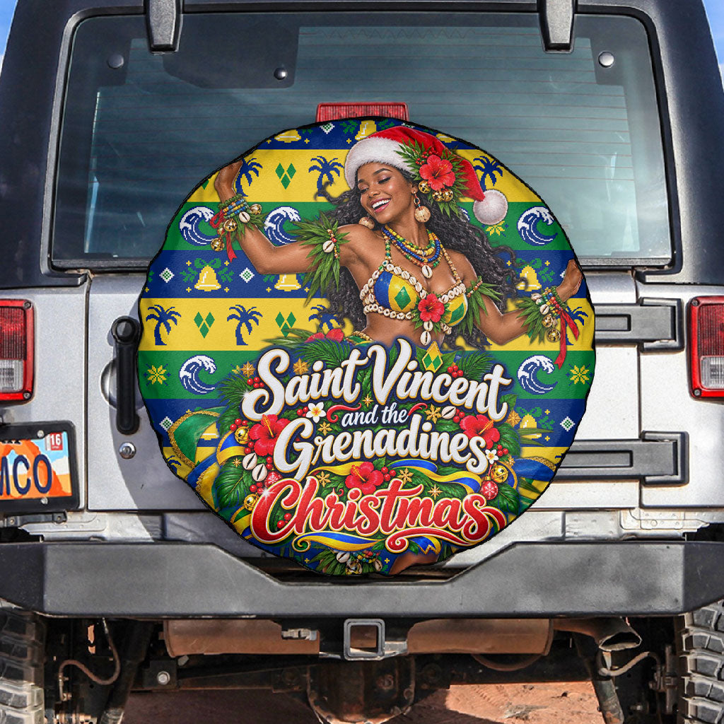 Saint Vincent And The Grenadines Christmas Spare Tire Cover Caribbean Island Girl Dancer Tropical Winter