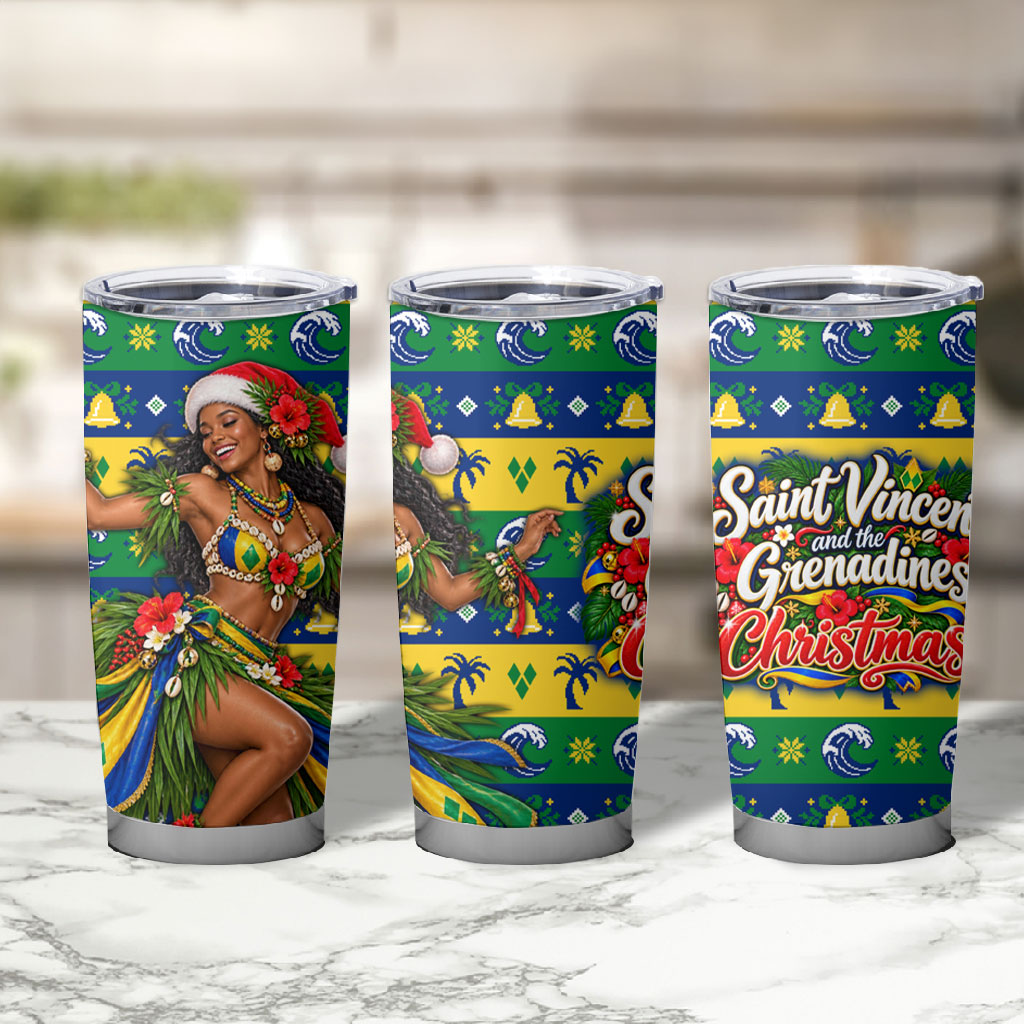 Saint Vincent And The Grenadines Christmas Tumbler Cup Caribbean Island Girl Dancer Tropical Winter