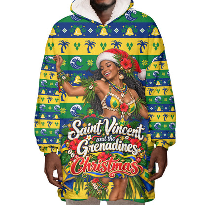 Saint Vincent And The Grenadines Christmas Wearable Blanket Hoodie Caribbean Island Girl Dancer Tropical Winter