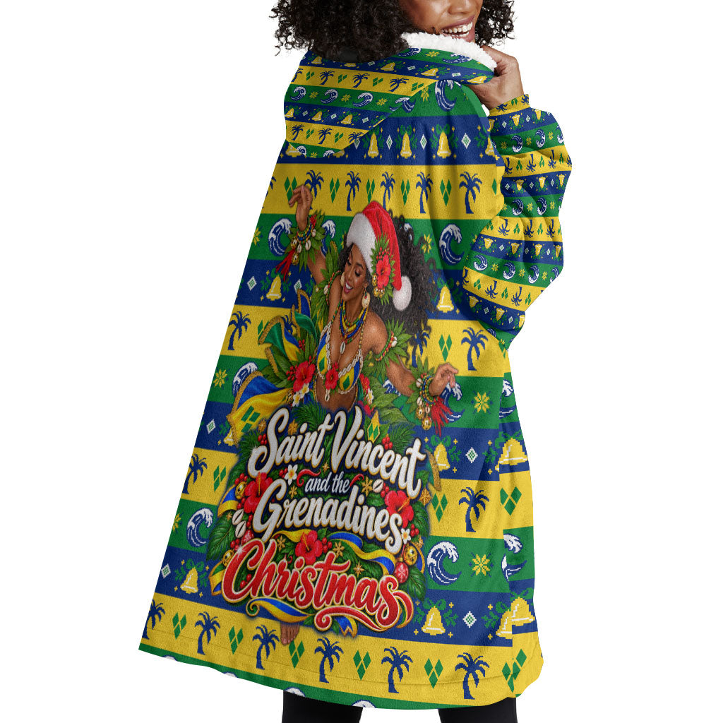 Saint Vincent And The Grenadines Christmas Wearable Blanket Hoodie Caribbean Island Girl Dancer Tropical Winter
