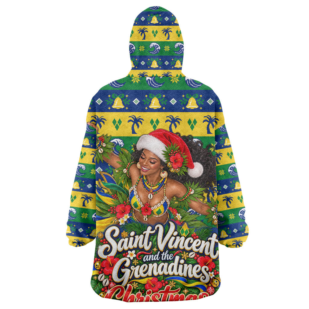 Saint Vincent And The Grenadines Christmas Wearable Blanket Hoodie Caribbean Island Girl Dancer Tropical Winter