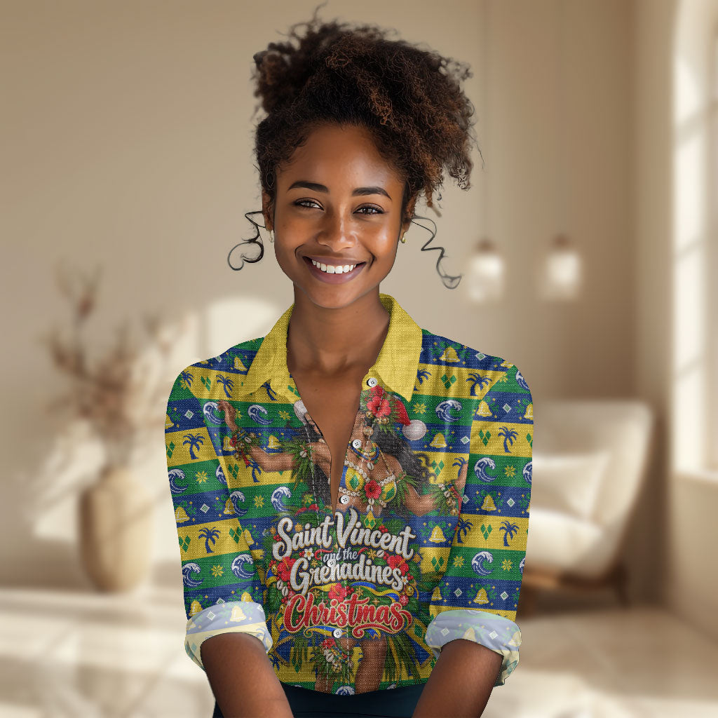 Saint Vincent And The Grenadines Christmas Women Casual Shirt Caribbean Island Girl Dancer Tropical Winter