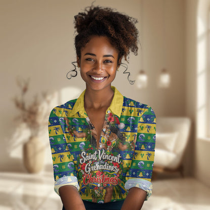 Saint Vincent And The Grenadines Christmas Women Casual Shirt Caribbean Island Girl Dancer Tropical Winter