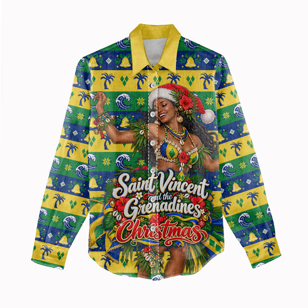 Saint Vincent And The Grenadines Christmas Women Casual Shirt Caribbean Island Girl Dancer Tropical Winter
