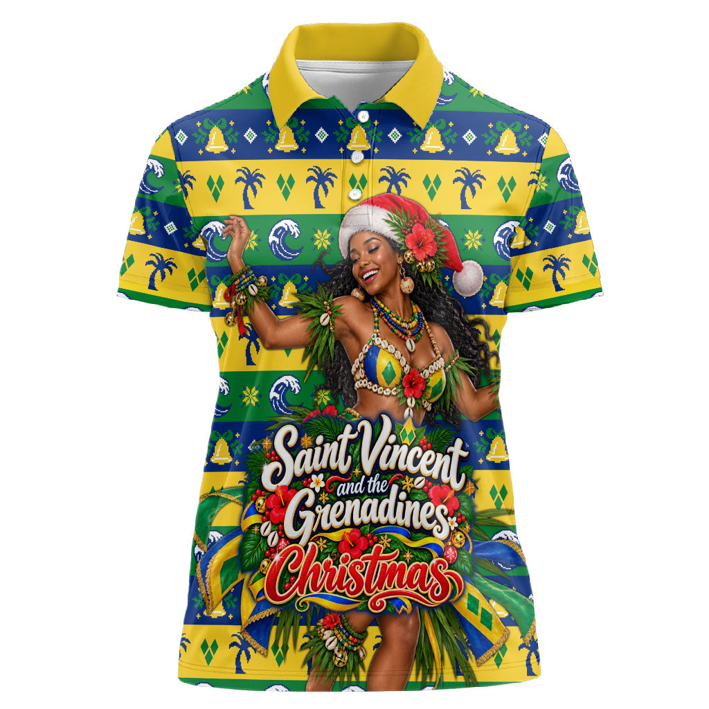 Saint Vincent And The Grenadines Christmas Women Polo Shirt Caribbean Island Girl Dancer Tropical Winter