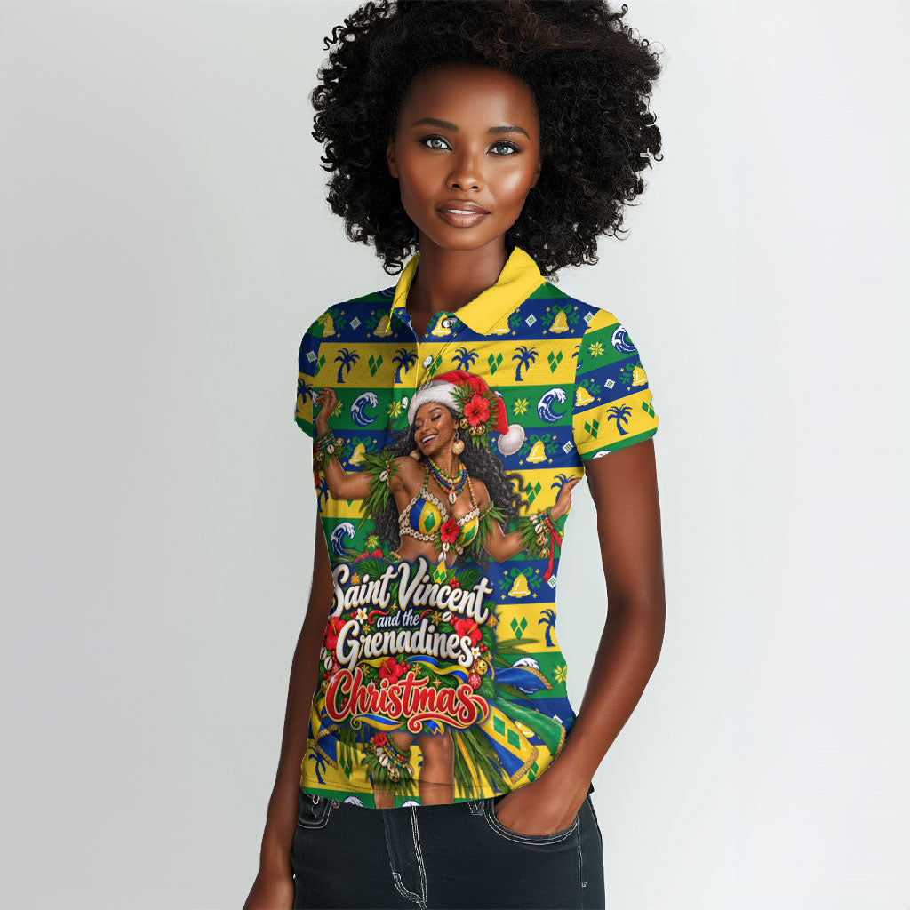 Saint Vincent And The Grenadines Christmas Women Polo Shirt Caribbean Island Girl Dancer Tropical Winter