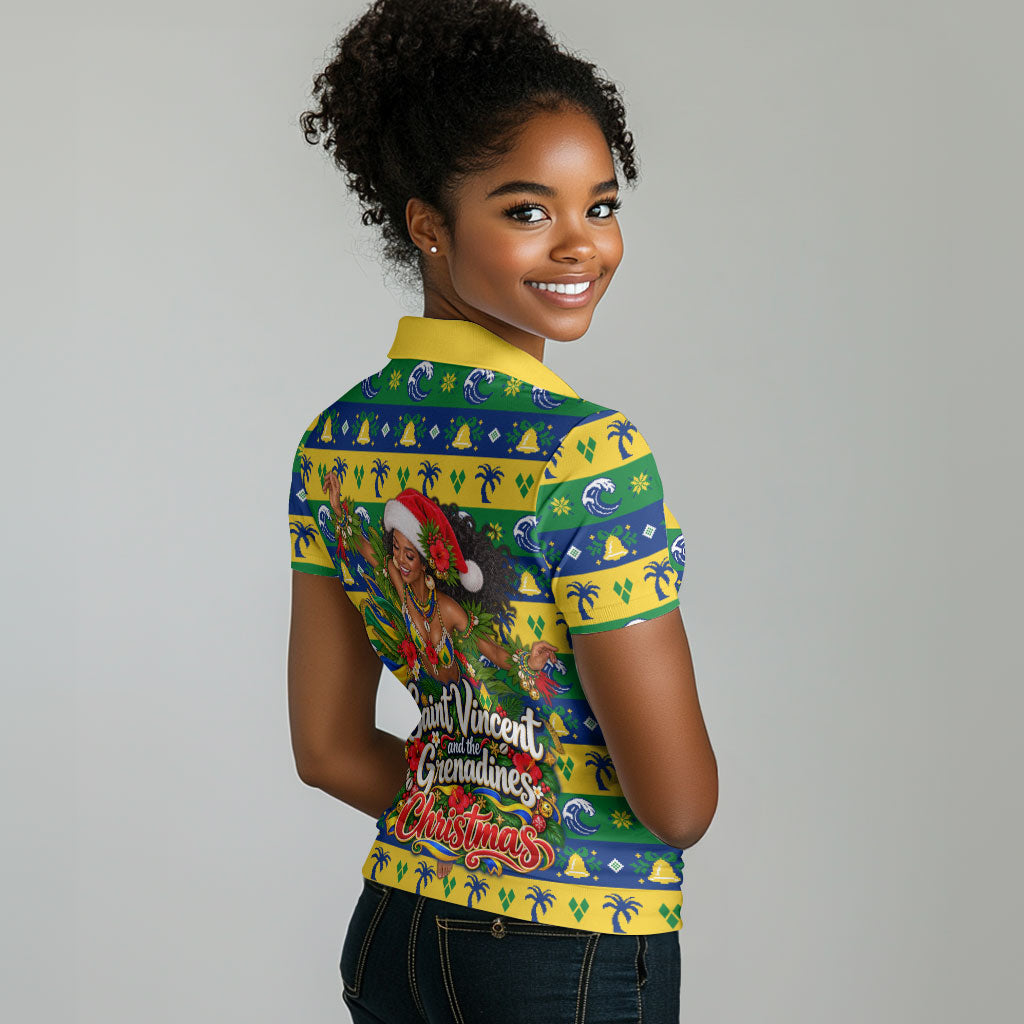 Saint Vincent And The Grenadines Christmas Women Polo Shirt Caribbean Island Girl Dancer Tropical Winter
