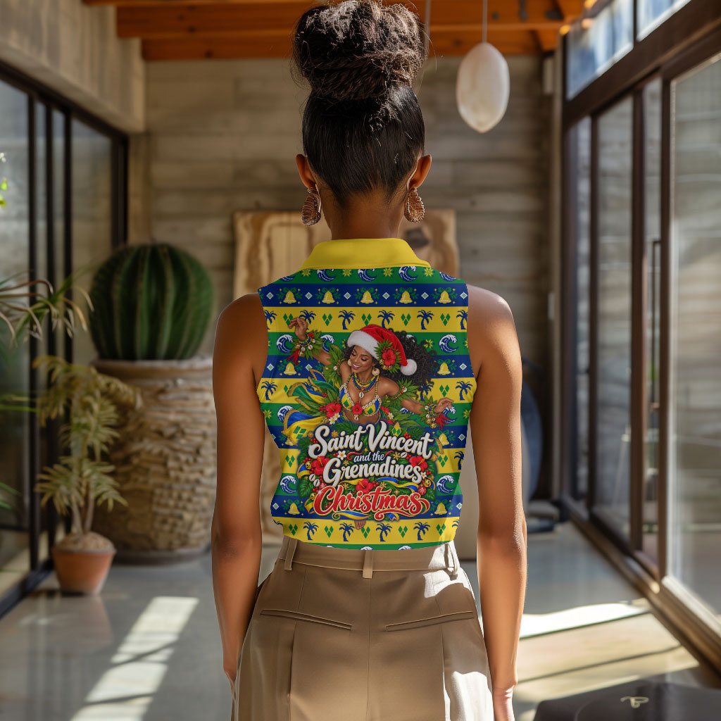 Saint Vincent And The Grenadines Christmas Women Sleeveless Polo Shirt Caribbean Island Girl Dancer Tropical Winter