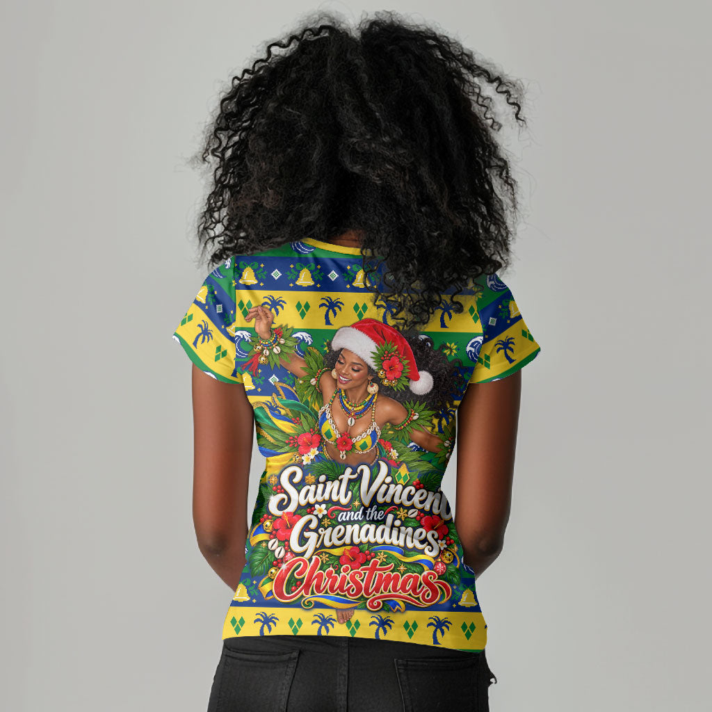 Saint Vincent And The Grenadines Christmas Women V-Neck T-Shirt Caribbean Island Girl Dancer Tropical Winter