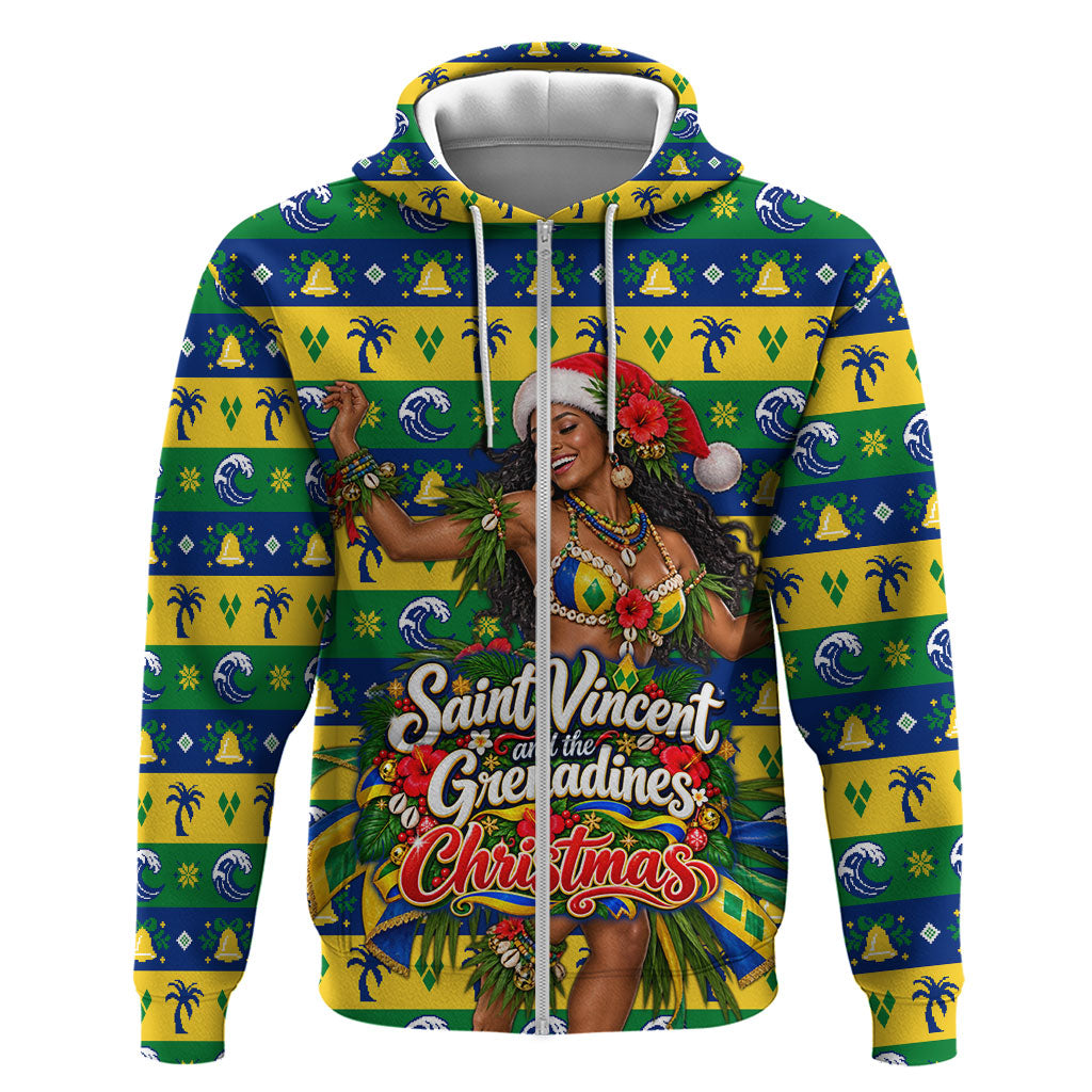 Saint Vincent And The Grenadines Christmas Zip Hoodie Caribbean Island Girl Dancer Tropical Winter