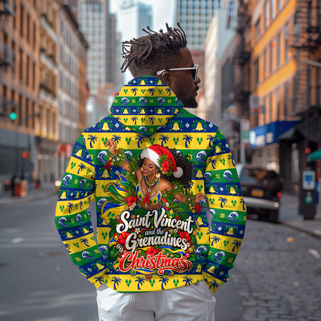 Saint Vincent And The Grenadines Christmas Zip Hoodie Caribbean Island Girl Dancer Tropical Winter