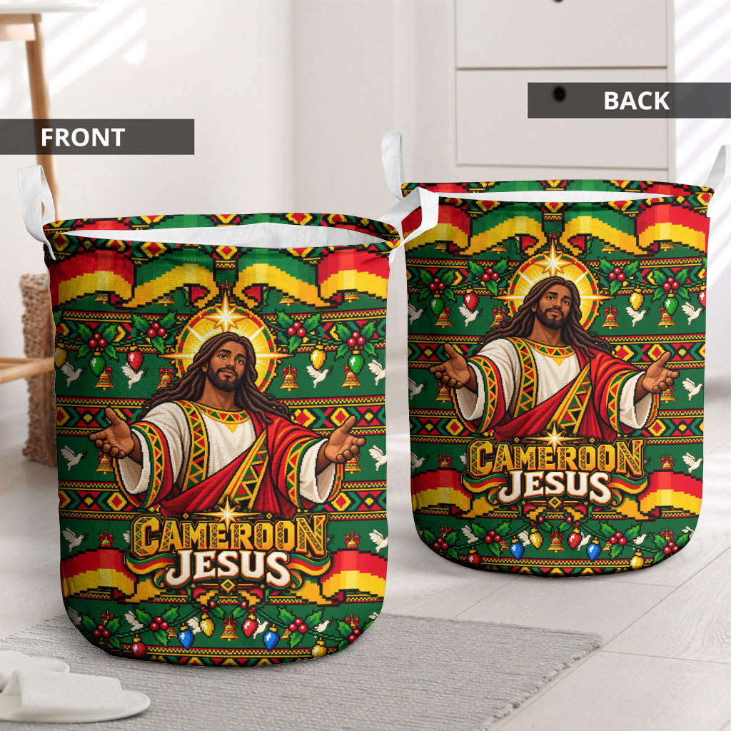 Cameroon Jesus Christmas Laundry Basket African Culture Ugly Knit Pattern