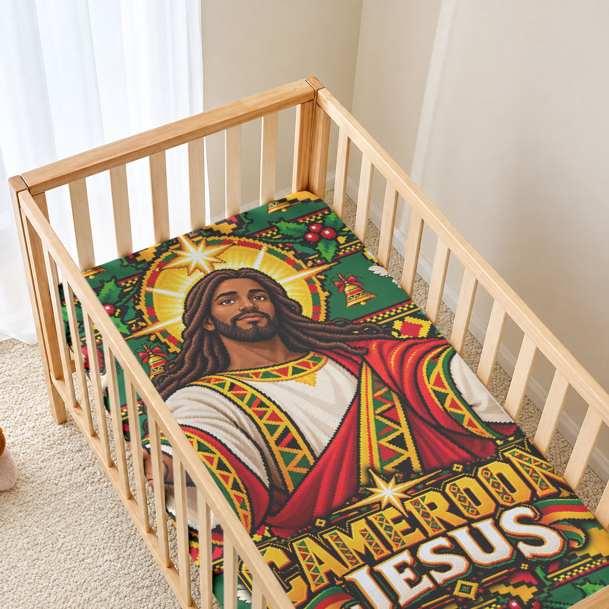 Cameroon Jesus Christmas Baby Bed Cover African Culture Ugly Knit Pattern