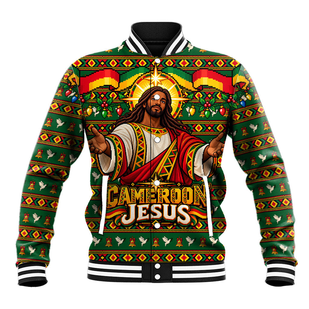 Cameroon Jesus Christmas Baseball Jacket African Culture Ugly Knit Pattern