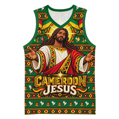 Cameroon Jesus Christmas Basketball Jersey African Culture Ugly Knit Pattern