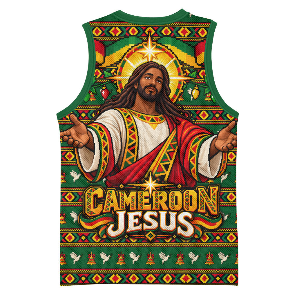 Cameroon Jesus Christmas Basketball Jersey African Culture Ugly Knit Pattern