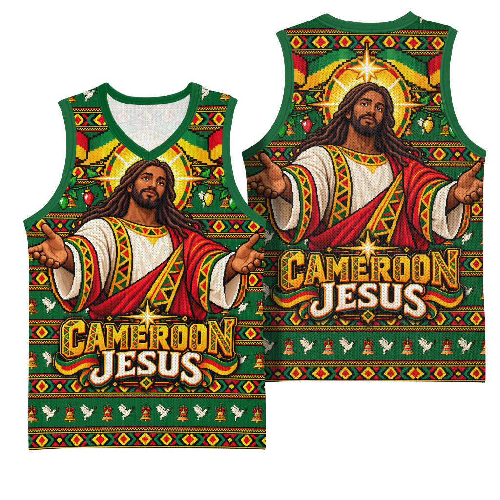 Cameroon Jesus Christmas Basketball Jersey African Culture Ugly Knit Pattern