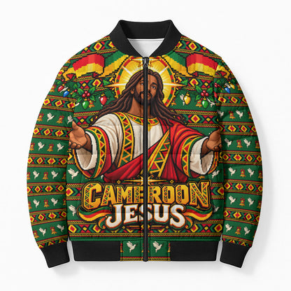 Cameroon Jesus Christmas Bomber Puffer Jacket African Culture Ugly Knit Pattern