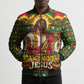 Cameroon Jesus Christmas Bomber Puffer Jacket African Culture Ugly Knit Pattern