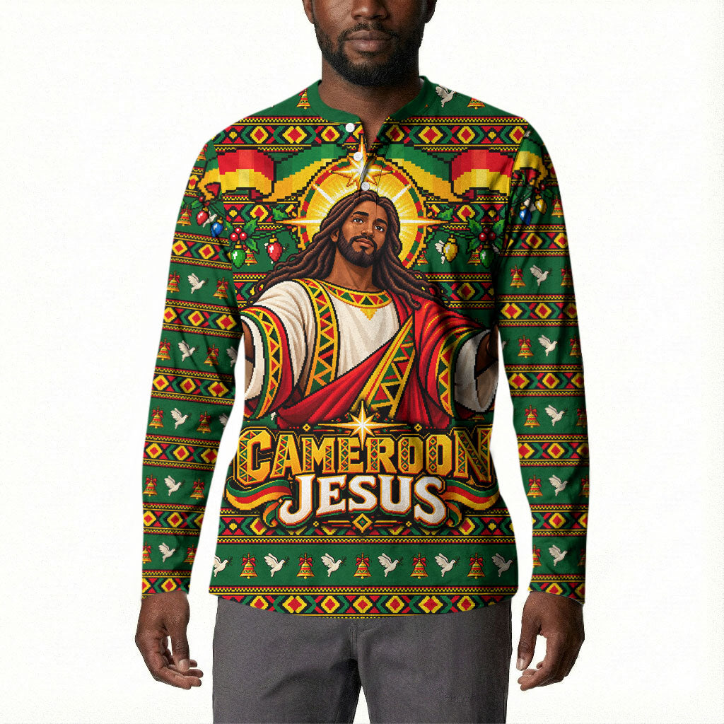 Cameroon Jesus Christmas Button Sweatshirt African Culture Ugly Knit Pattern