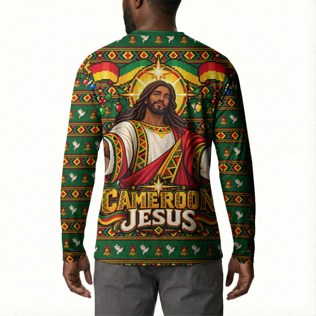 Cameroon Jesus Christmas Button Sweatshirt African Culture Ugly Knit Pattern