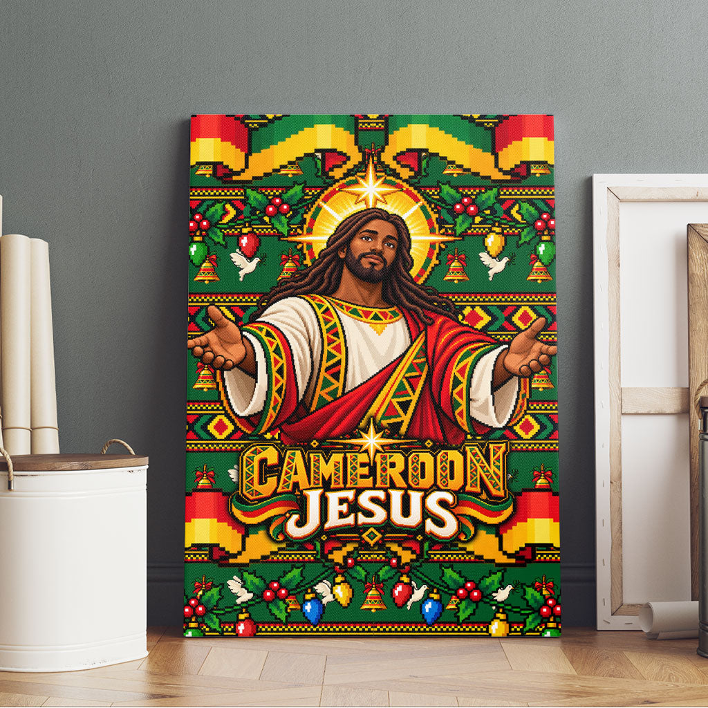 Cameroon Jesus Christmas Canvas Wall Art African Culture Ugly Knit Pattern