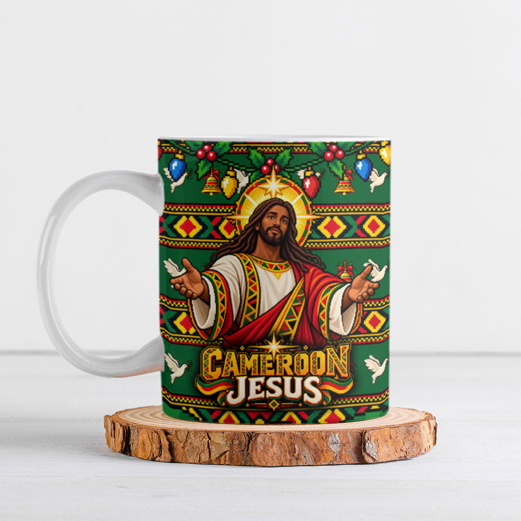 Cameroon Jesus Christmas Ceramic Mug African Culture Ugly Knit Pattern