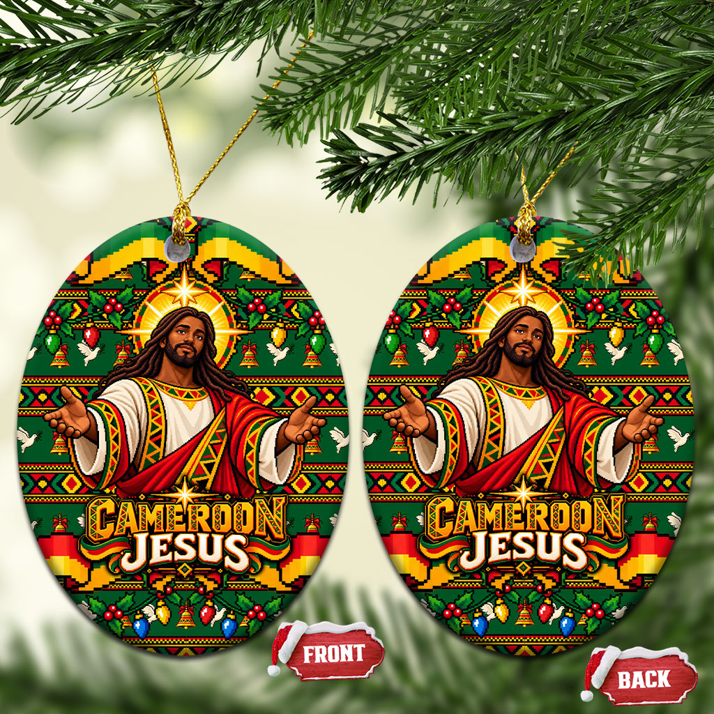 Cameroon Jesus Christmas Ceramic Ornament African Culture Ugly Knit Pattern