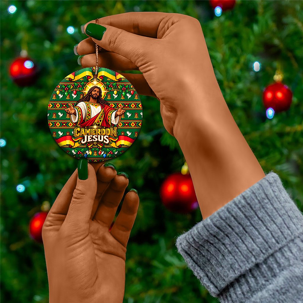 Cameroon Jesus Christmas Ceramic Ornament African Culture Ugly Knit Pattern
