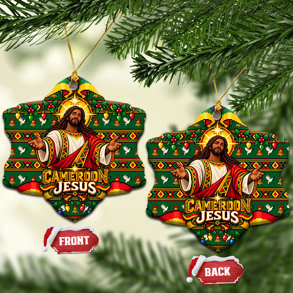 Cameroon Jesus Christmas Ceramic Ornament African Culture Ugly Knit Pattern