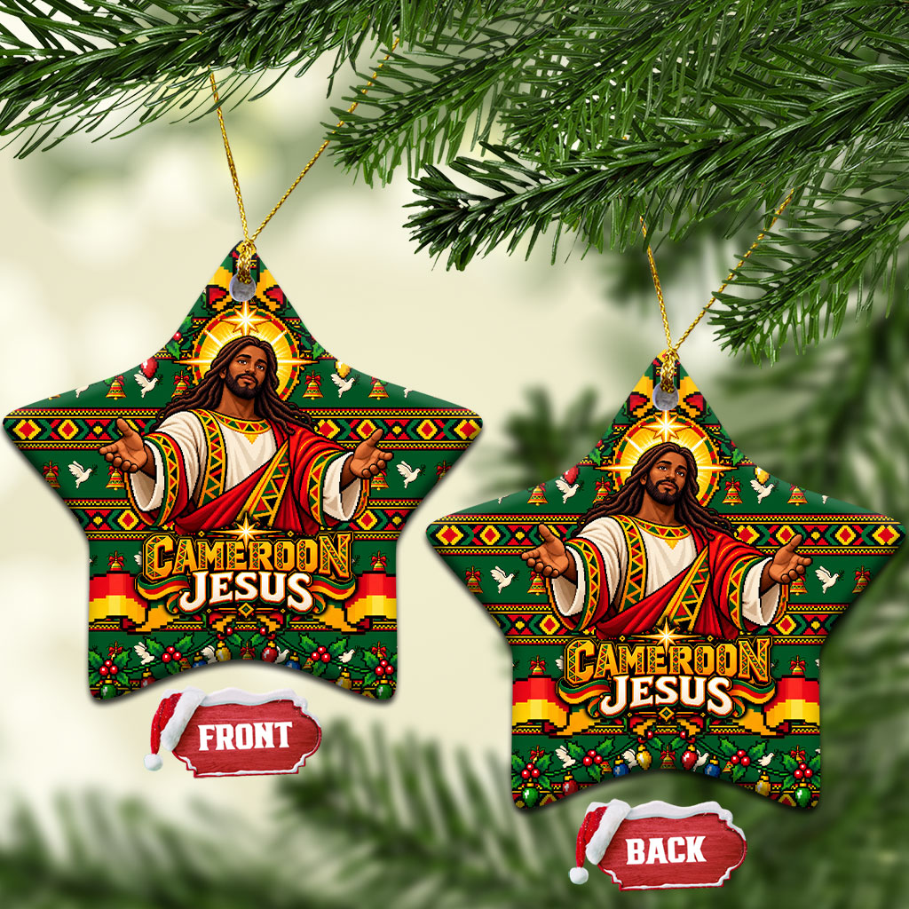 Cameroon Jesus Christmas Ceramic Ornament African Culture Ugly Knit Pattern